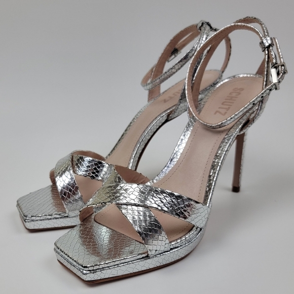 SCHUTZ Silver Leather Ava Rose High Heel Sandal 8.5 - Picture 9 of 14
